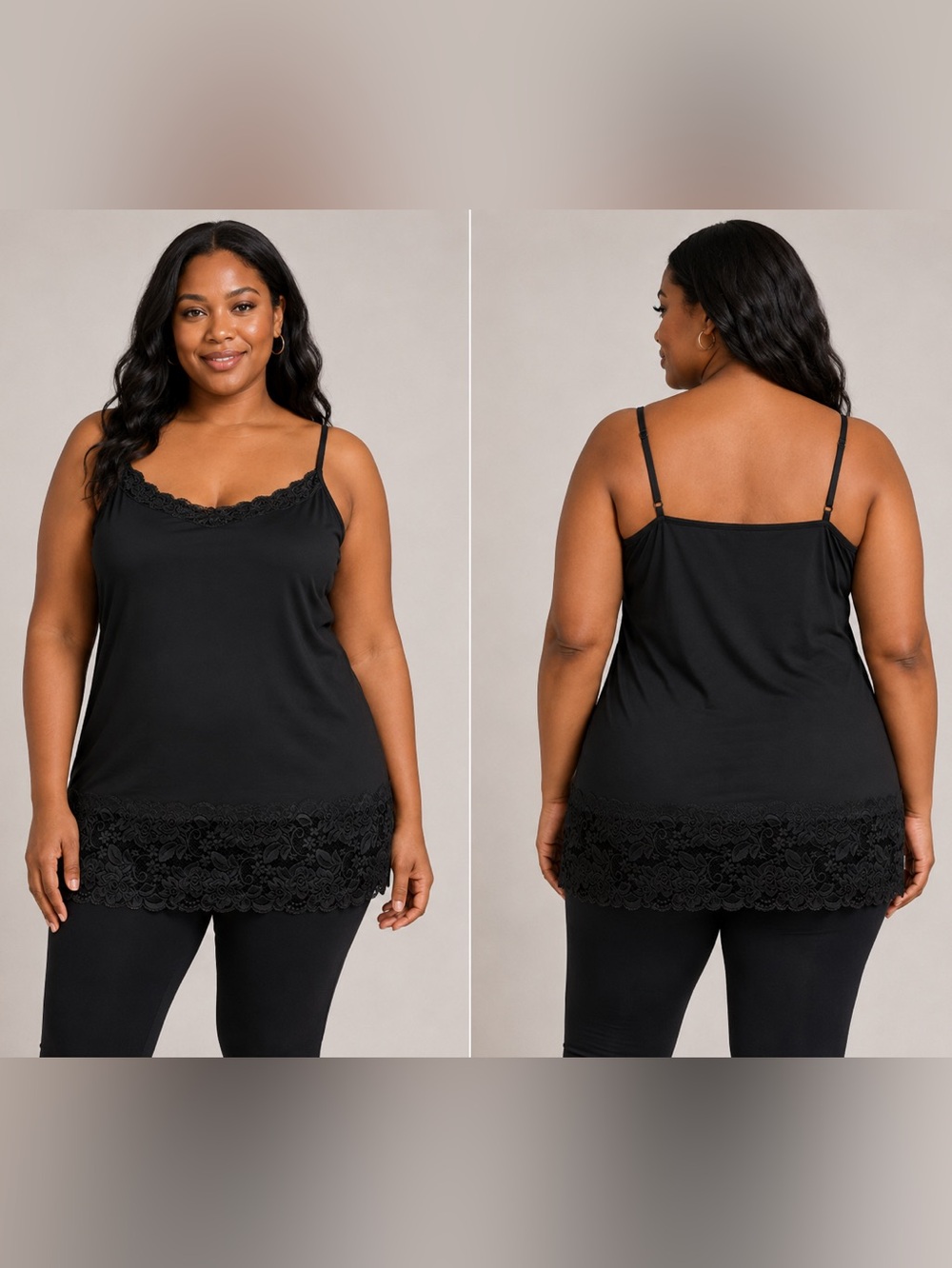 AMBIANCE 3 PACK SPAGHETTI STRAP LACE CAMI - BLACK SIZE 3X (NEW WITH TAGS) A16